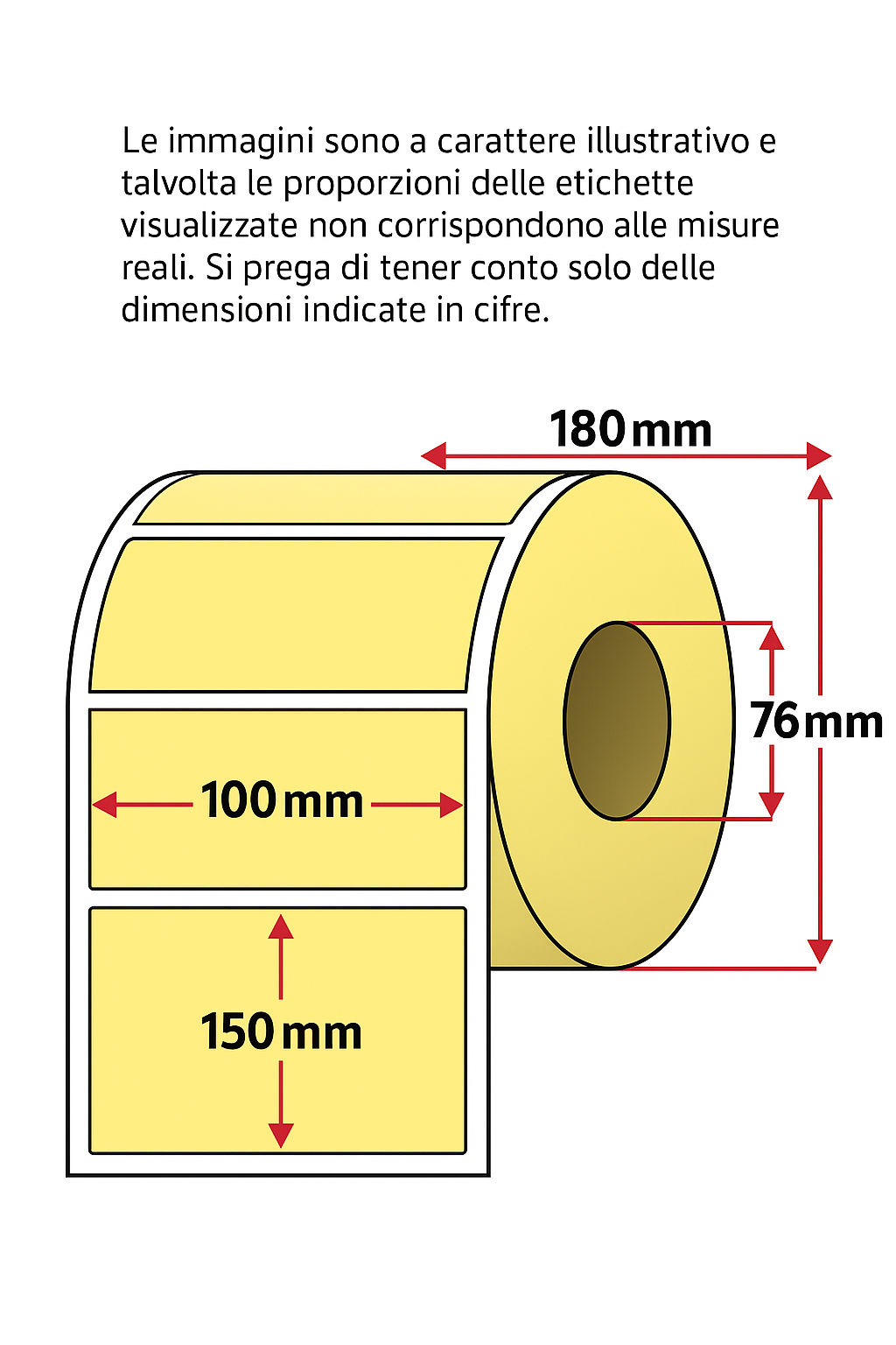 Etichette per trasferimento termico - 1 pista - 100x150 mm - Giallo - rotolo da 1065 pezzi Foto prodotto