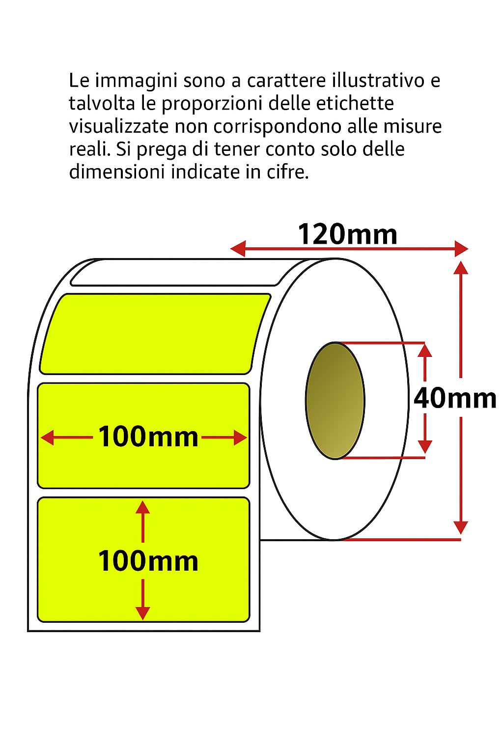 Etichette per trasferimento termico - 1 pista - 100x100 mm - Giallo Fluo - rotolo da 620 pezzi Foto prodotto